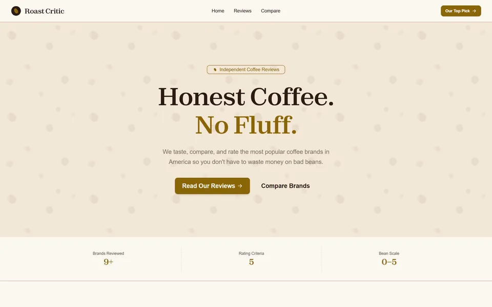 Screenshot of the Roast Critic website homepage
